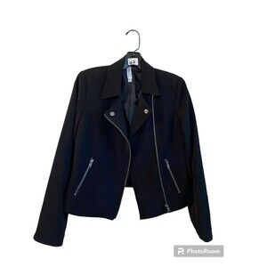 COPY - Mural Jacket - Diagonal Zip Cropped Black Work Attire Sz.XS